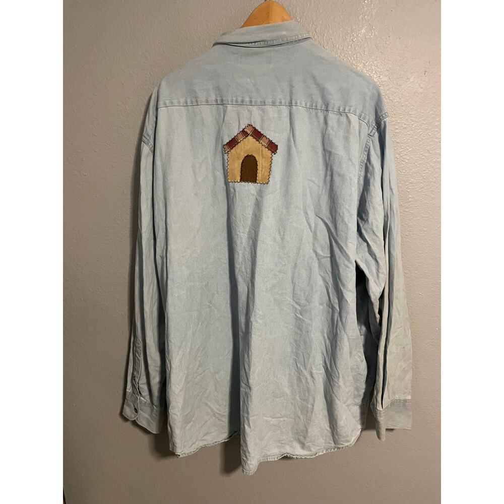 VTG Jerzees Shirt Mens 3XL Denim Long Sleeve Novelty Dog Applique Granny READ - Picture 5 of 8